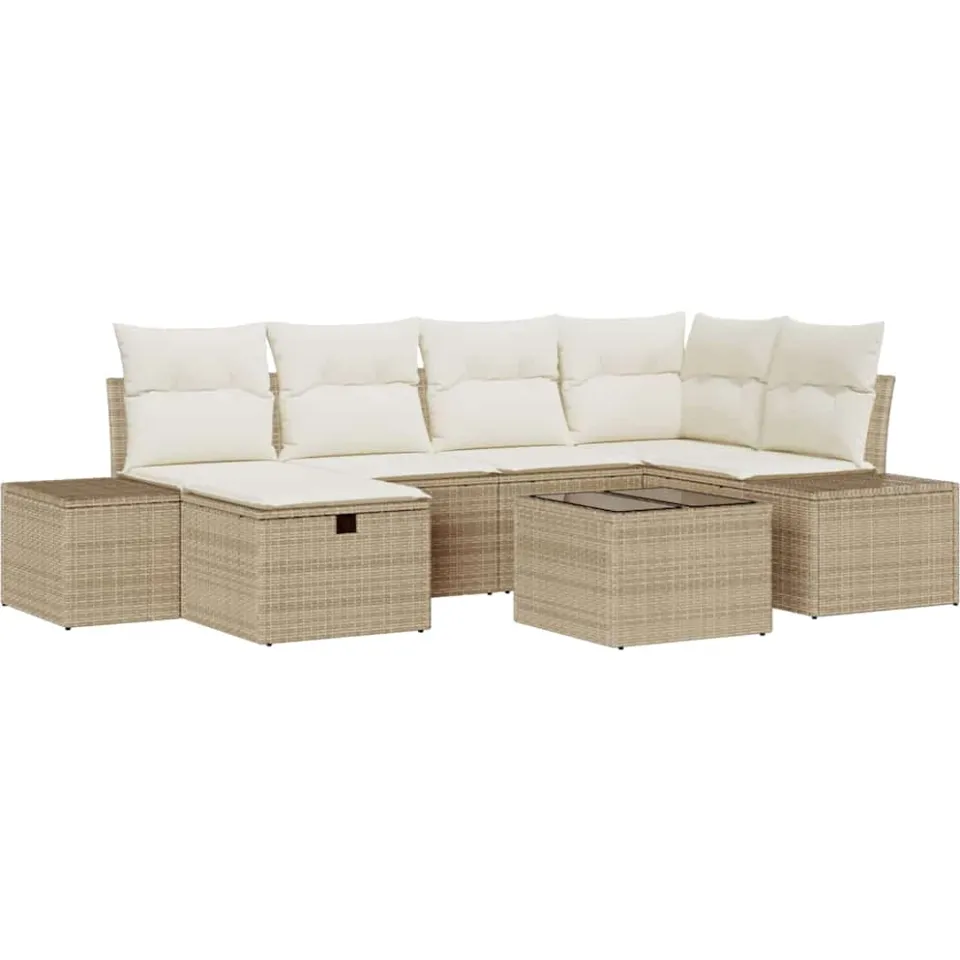 vidaXL Tuin Sofa Set 7 st Beige poly rattan