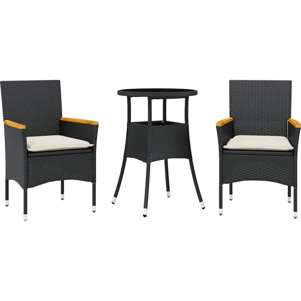 vidaXL 3-delige Tuinset met kussens poly rattan en glas zwart, foto 3