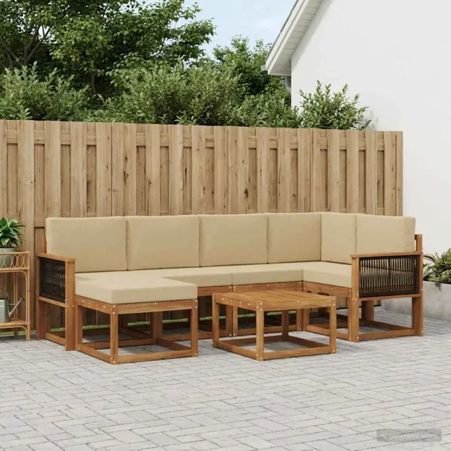 vidaXL Buiten bankenset 7 st 6-zits Natuurlijk en Beige