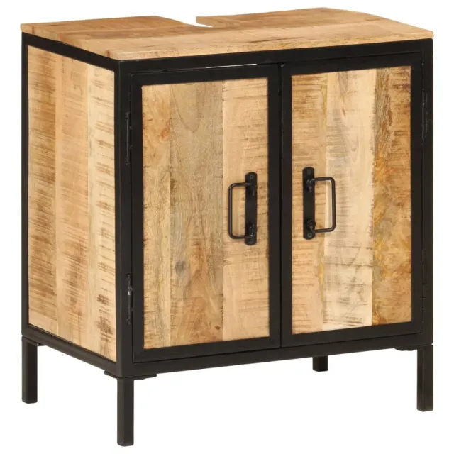 vidaXL Wastafelkast 55x35x60 cm massief mangohout en ijzer Bruin