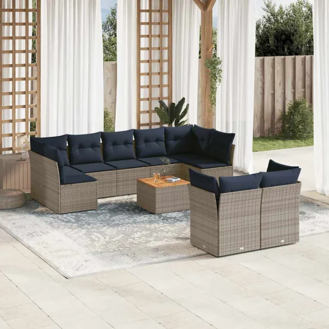 vidaXL 10-delige Loungeset met kussens poly rattan grijs, foto 2