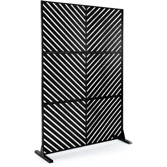 Costway Privacy-scherm Tuin, 121 x 183 cm, Ruimteverdeler Vrijstaand | Balkonzonwering Weerbestendig, Scheidingswand van Gegalvaniseerd Staal, Paravent Outdoor met Standaard, Balkon Terras (Gestreept) Zwart