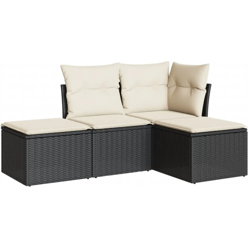 vidaXL 4-delige Loungeset met kussens poly rattan zwart, foto 3