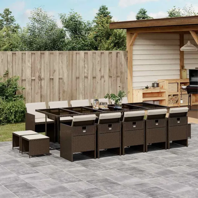 vidaXL 15-delige Tuinset met kussens poly rattan bruin, foto 2