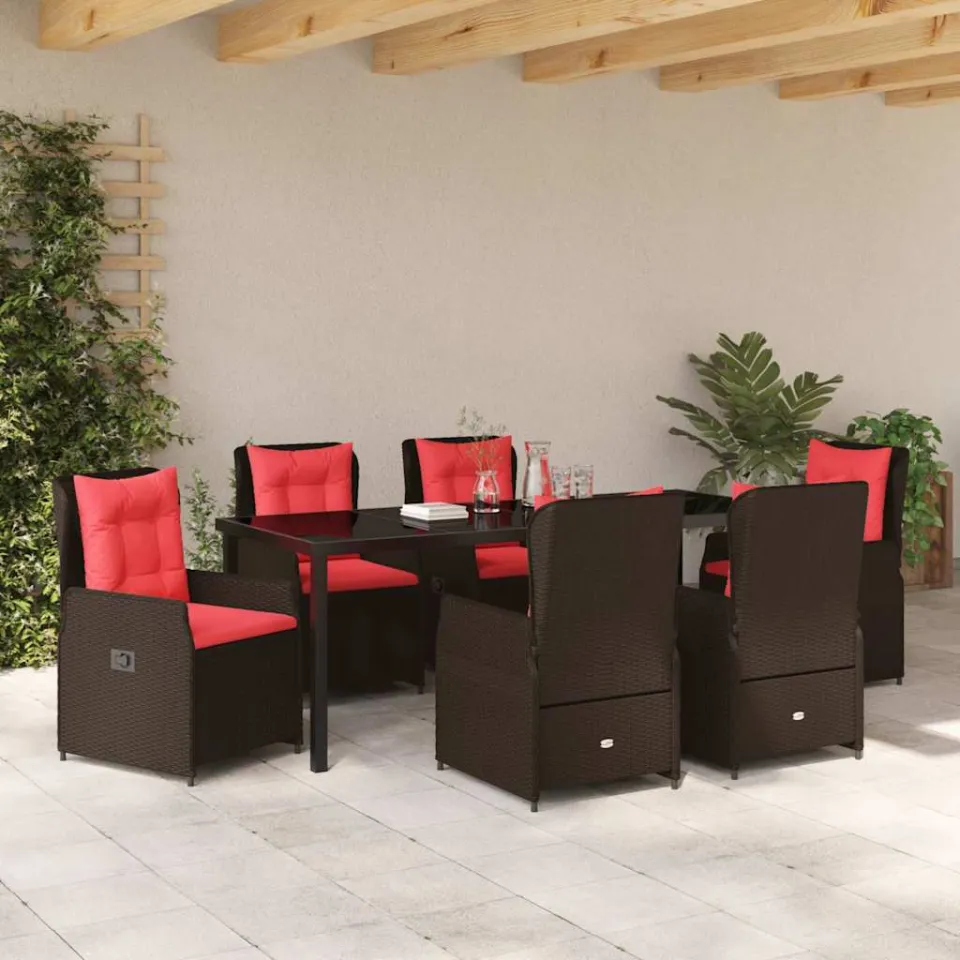 vidaXL Tuin Eetset 7 st Bruin Poly riet, foto 3
