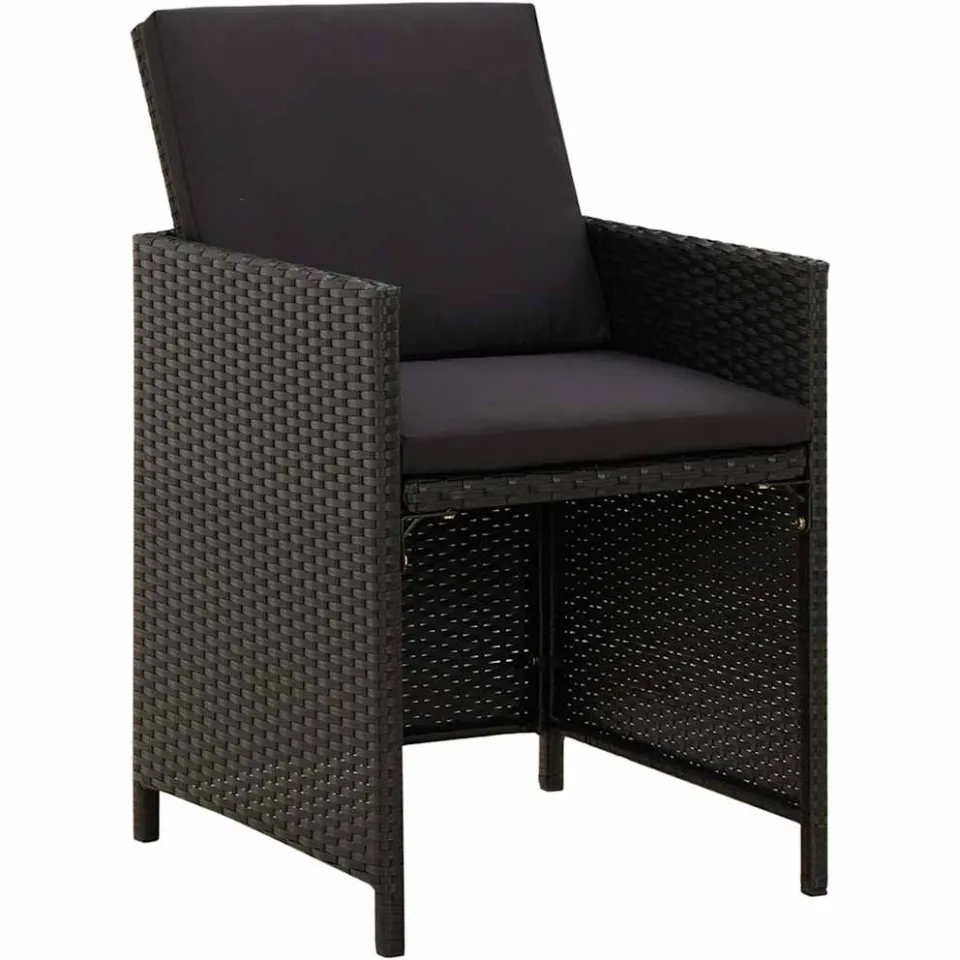 vidaXL 5-delige Tuinset met kussens poly rattan zwart