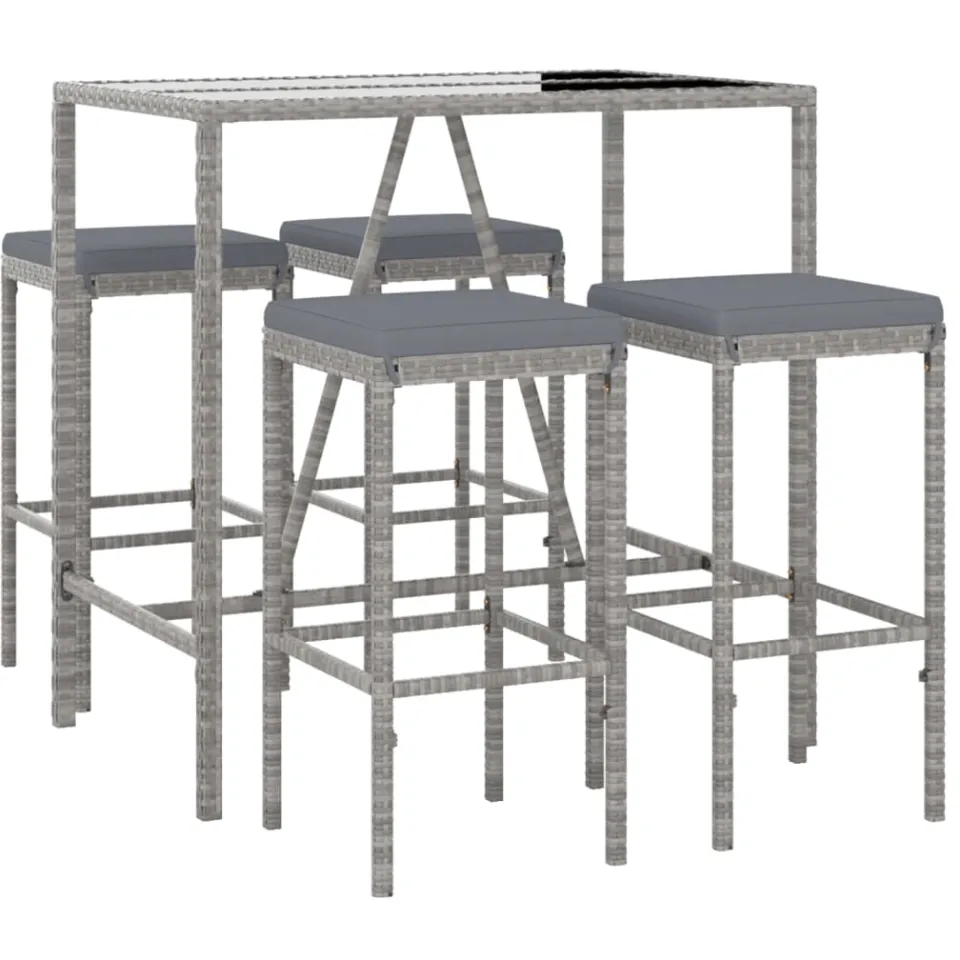vidaXL 5-delige Tuinbarset met kussens poly rattan grijs