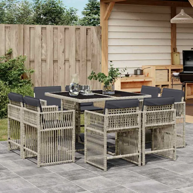 vidaXL 9-delige Tuinset met kussens poly rattan lichtgrijs