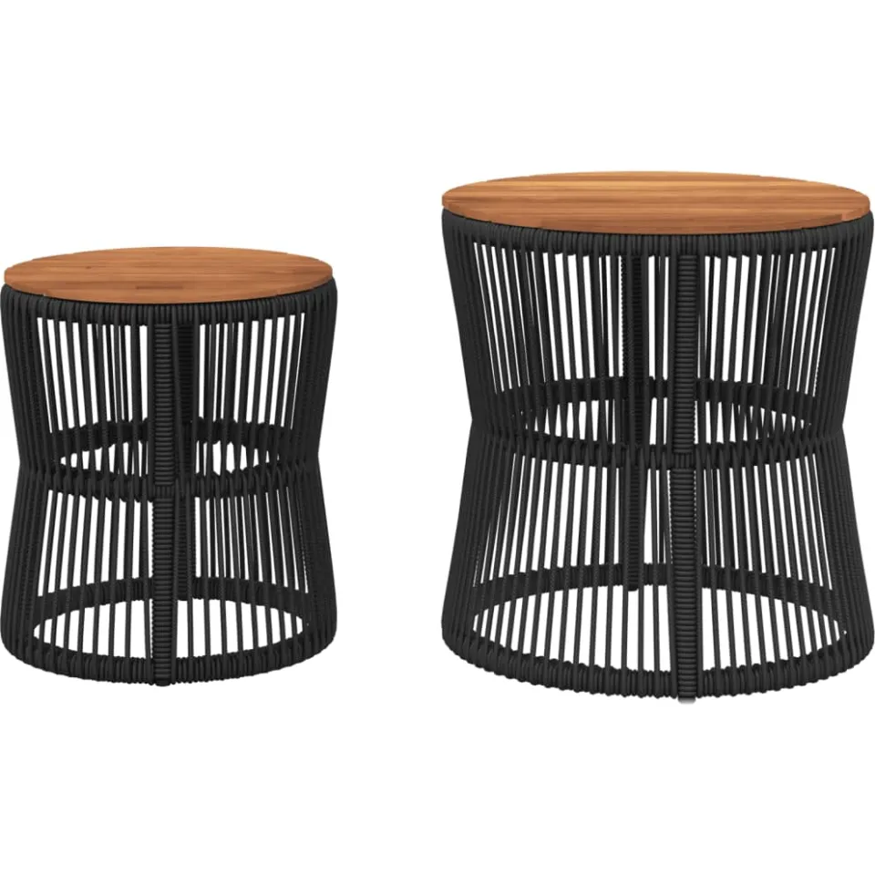 vidaXL Tuinbijzettafels 2 st met houten blad poly rattan zwart, foto 4
