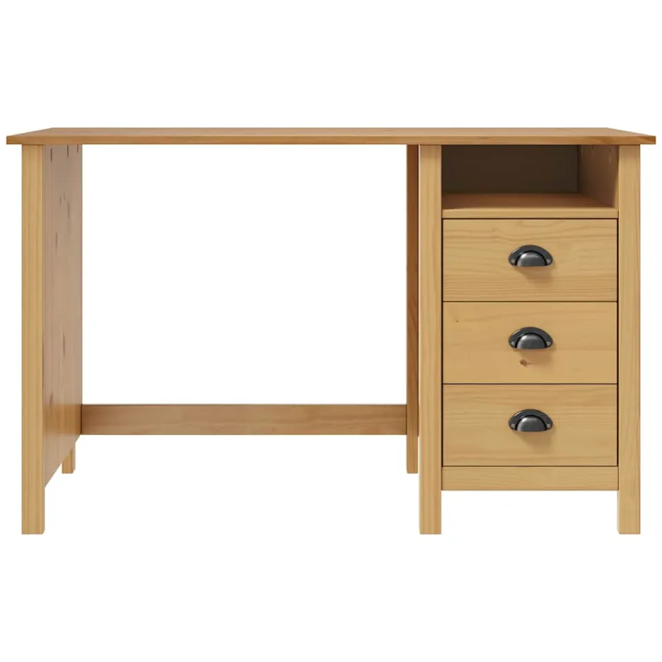 vidaXL Bureau Hill 3 lades 120x50x74 cm massief grenenhout bruin, foto 2