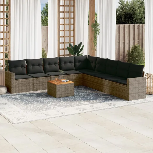 vidaXL 10-delige Loungeset met kussens poly rattan grijs, foto 2