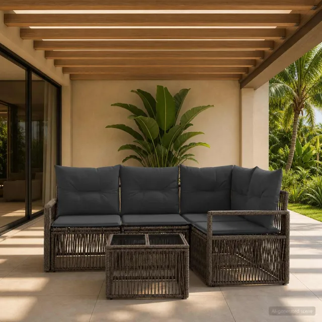 vidaXL Tuinbankenset 5 st Grijs poly rattan, foto 2