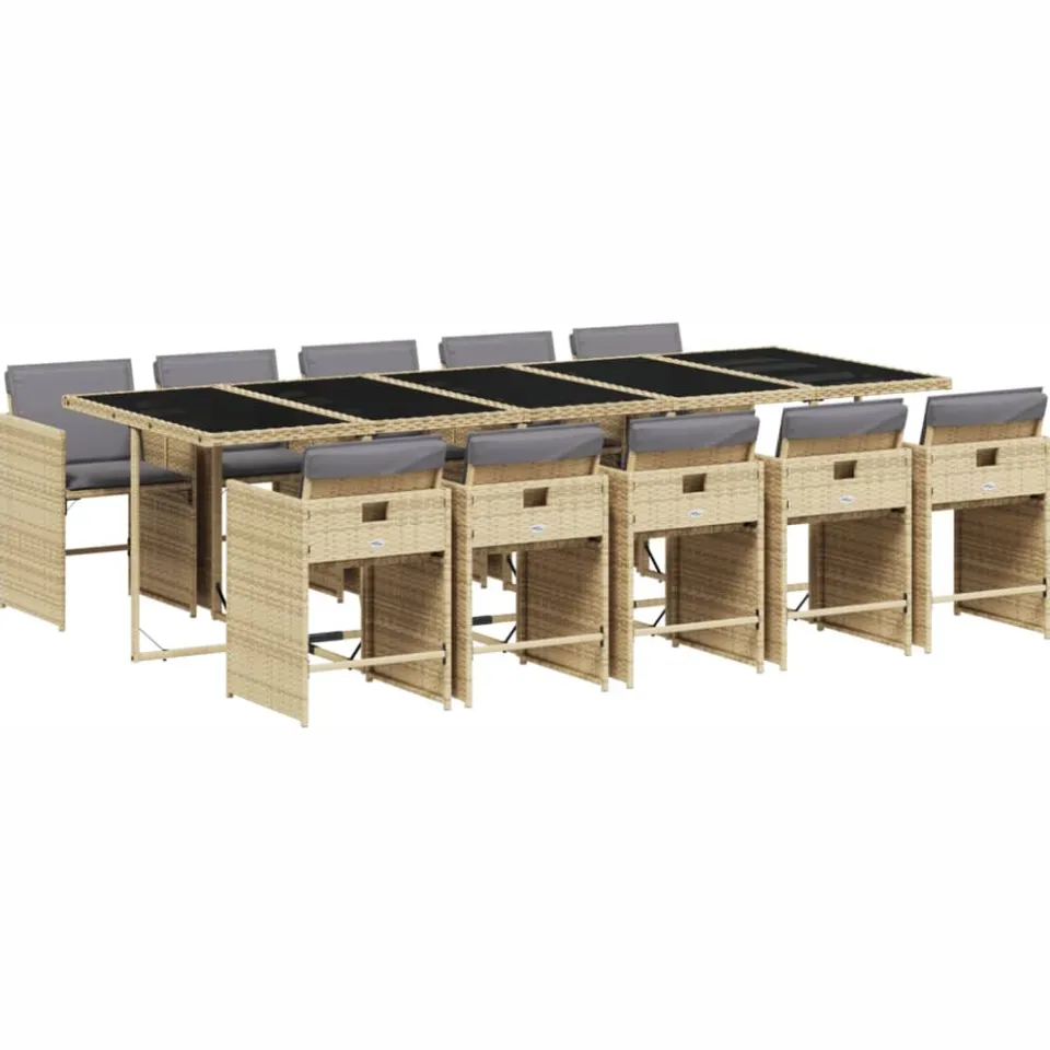 vidaXL 11-delige Tuinset met kussens poly rattan gemengd beige, foto 3