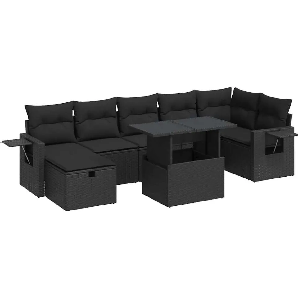 vidaXL 8-delige Loungeset met kussens poly rattan zwart, foto 3