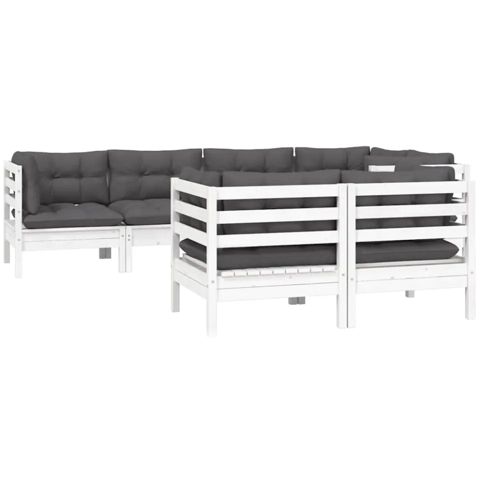 vidaXL 7-delige Loungeset met kussens massief grenenhout wit