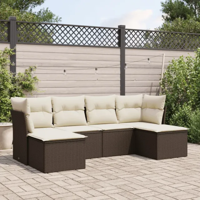 vidaXL 6-delige Loungeset met kussens poly rattan bruin, foto 2