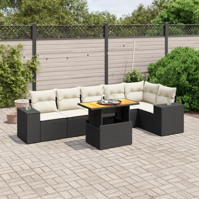 vidaXL 7-delige Loungeset met kussens poly rattan zwart, foto 2