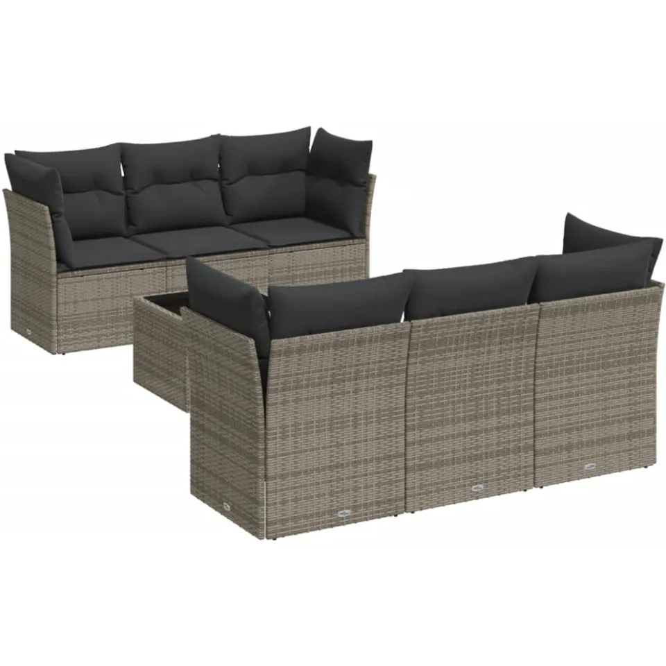 vidaXL 7-delige Loungeset met kussens poly rattan grijs, foto 3