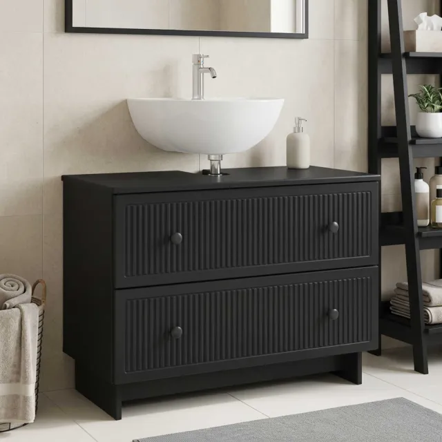 vidaXL Badkamer wastafelkast EDE Zwart 82 x 41 x 59 cm Bewerkt hout, foto 2