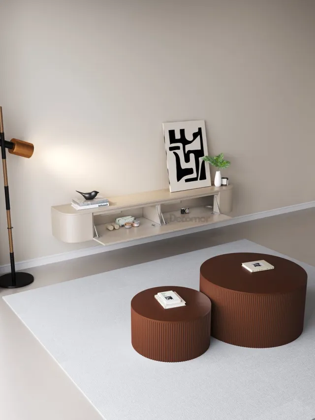 DECOMOR Chic Curve Ronde TV Meubel 180cm - Zwevend – Japandi Beige