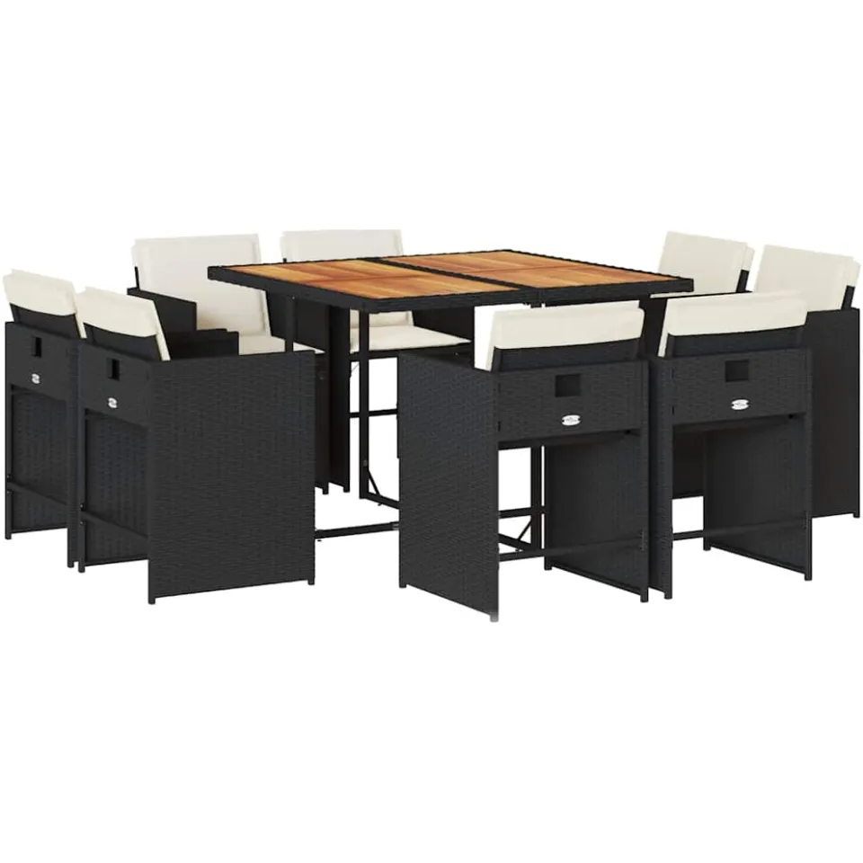 vidaXL 9-delige Tuinset poly rattan zwart