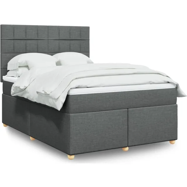 vidaXL Boxspring met matras stof donkergrijs 140x190 cm grijs