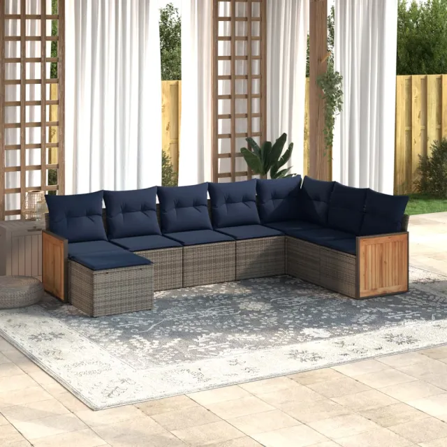 vidaXL 8-delige tuinbankset met kussens, grijs polyrotan, foto 2