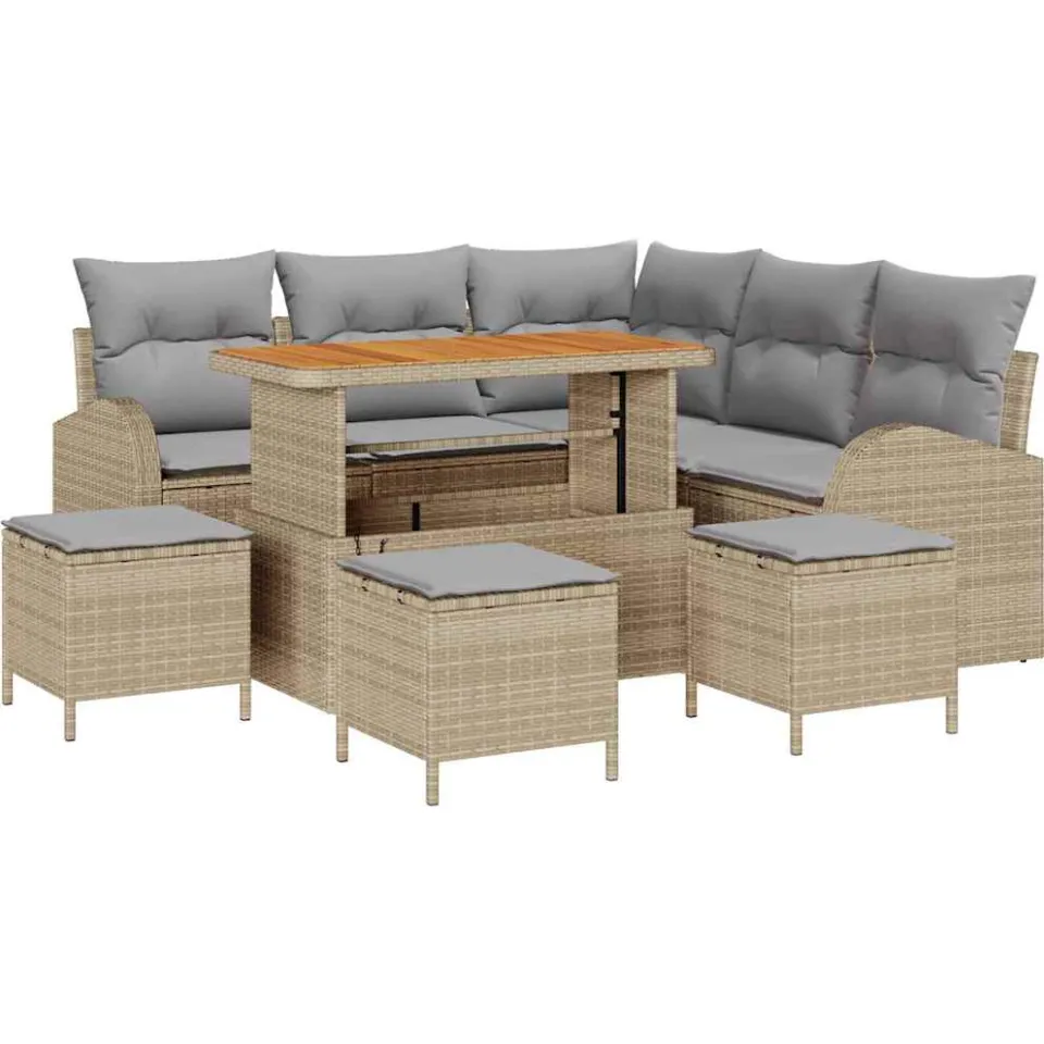 vidaXL Tuinbankenset 9 st Beige poly rattan