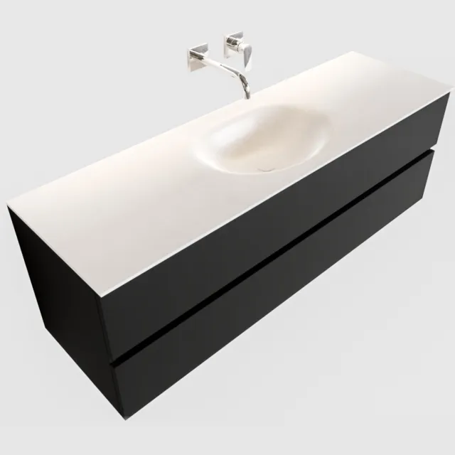 Boss & Wessing Badkamermeubel Solid Surface BWS Stockholm 150x45 cm Mat Zwart Urban Midden (0 kraangaten)