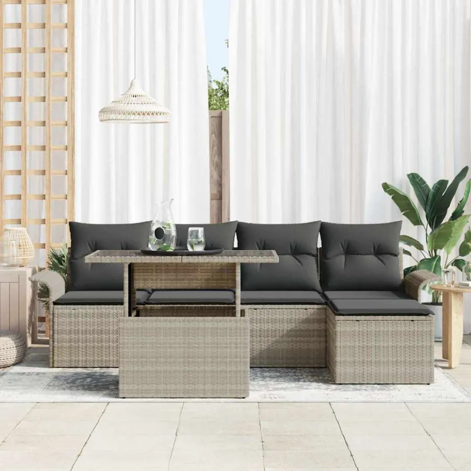vidaXL Tuin Sofa Set 6 st Lichtgrijs poly rattan, foto 3