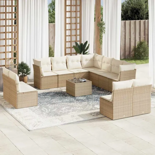 vidaXL 12-delige Loungeset met kussens poly rattan beige, foto 2