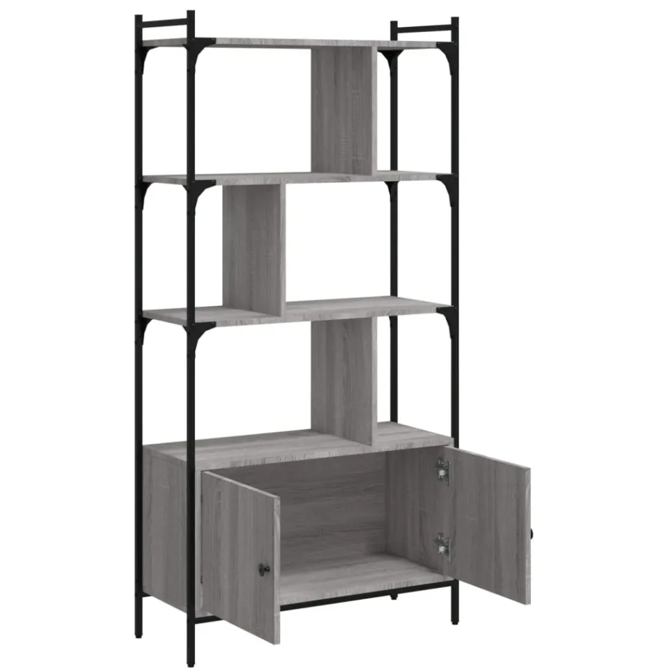 vidaXL Boekenkast met deuren 76,5x30x154,5 cm hout grijs sonoma eiken