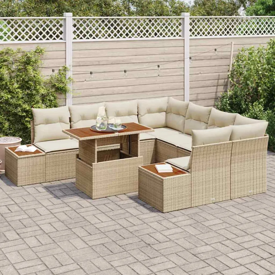 vidaXL Tuin Sofa Set 9 st Beige Poly riet, foto 3