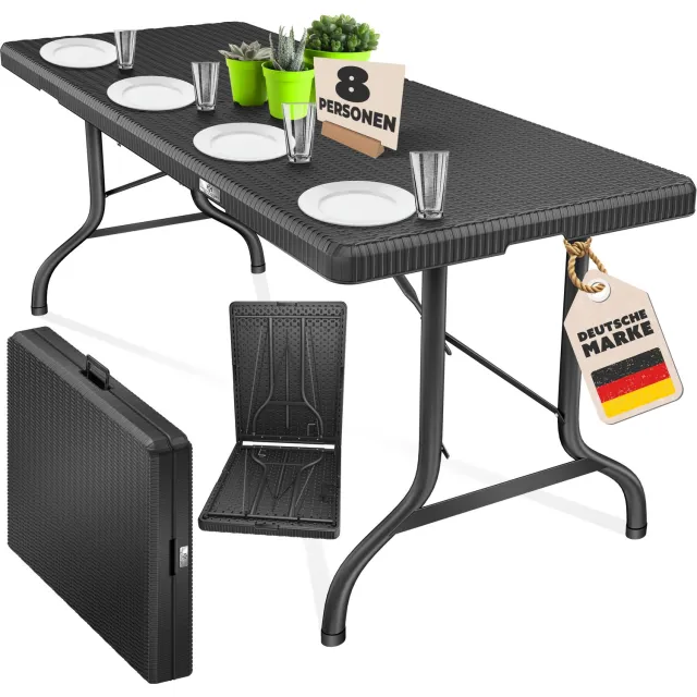 Kesser Klaptafel 183 x 76 cm Rattan Look - Inklapbare Buffettafel / Tuintafel Kunststof voor Feesten en Tuin - Antraciet