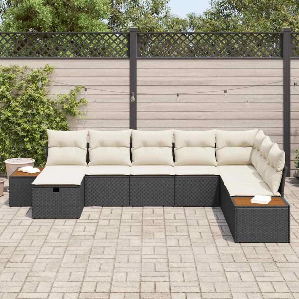 vidaXL Tuin Sofa Set met kussen met opslag Zwart poly rattan, foto 3