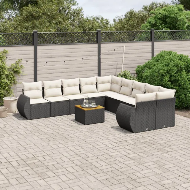 vidaXL 11-delige Loungeset met kussens poly rattan zwart, foto 2