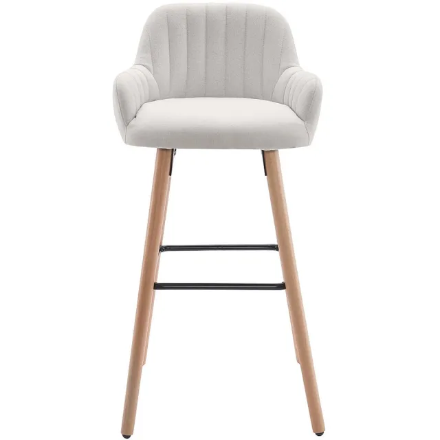 Vente-unique Barkruk van stof en poten van beukenhout - Groen - ELEANA L 47 cm x H 98 cm x D 52 cm Crème