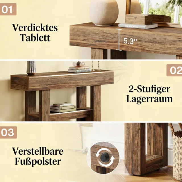 CHICFURN Sidetable - 2 niveaus opbergruimte - verstelbare voeten - MDF - Bruin