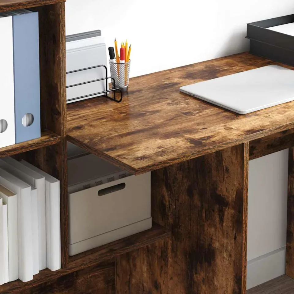 vidaXL Bureau Gerookt eiken 131,5 x 50 x 106,5 cm Bewerkt hout, foto 3