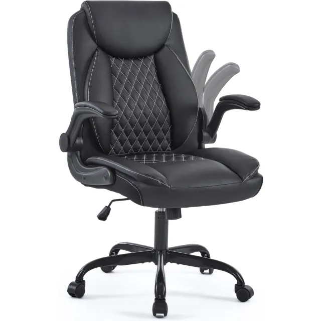 Ropilly Ergonomische Bureaustoel Zwart - Bureaustoel Met Lendensteun - Opklapbare Armleuningen - In Hoogte Verstelbaar - 13,5kg - Kantoor - 64x64x102cm - Zwart
