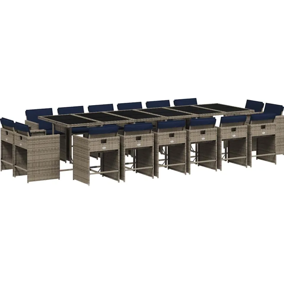 vidaXL 17-delige tuinset met kussens, grijs polyrotan