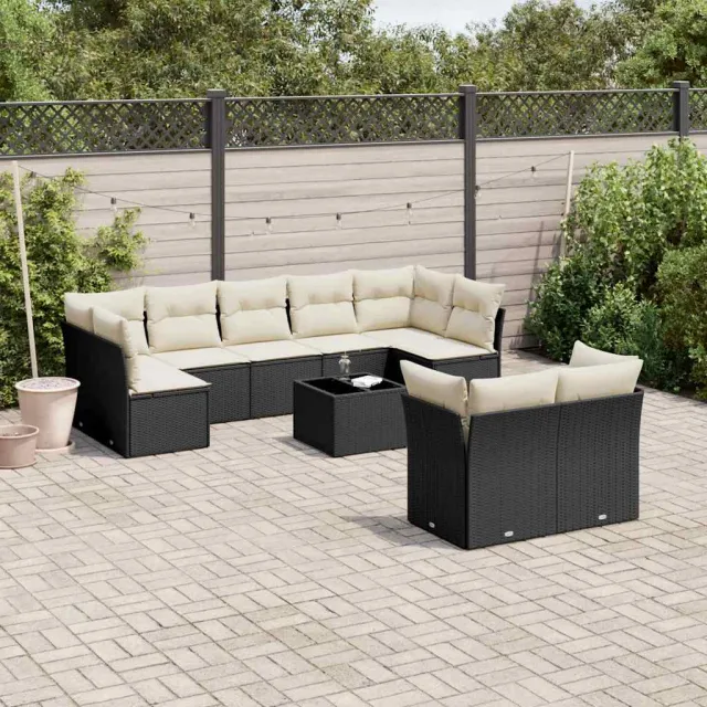 vidaXL 10-delige Loungeset met kussens poly rattan zwart, foto 2