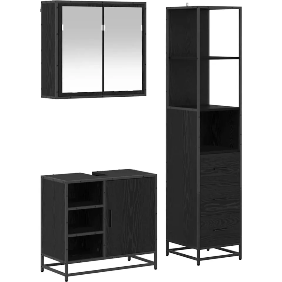vidaXL Badkamermeubelset 3 st Zwart Eiken 65 x 33 x 60 cm Bewerkt hout, foto 3