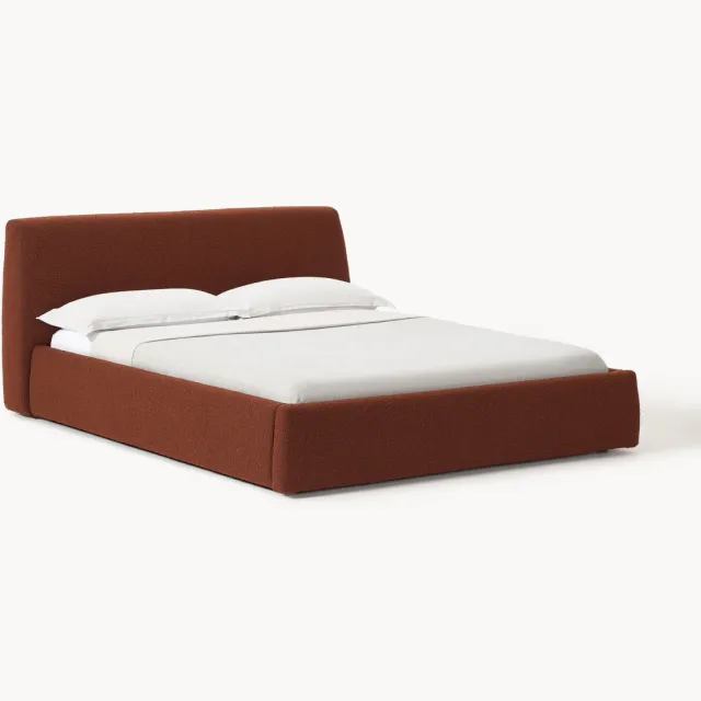 Westwing Collection Gestoffeerd bouclé bed Cloud met opbergruimte terracotta