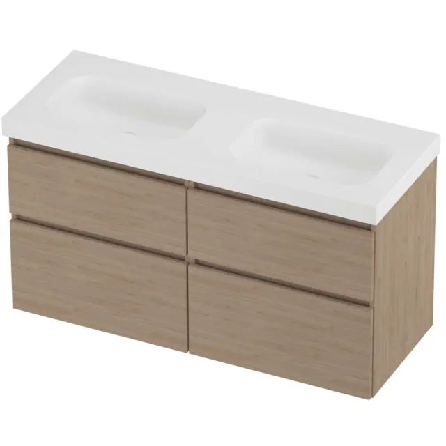 Proline Haga Badmeubelset Polystone Mezza Dubbel 120x46x66 cm Mat White Ideal Oak Eiken