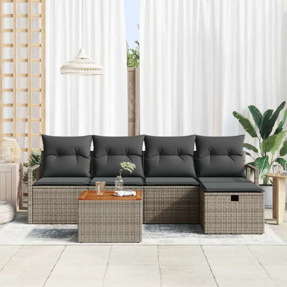 vidaXL Tuinbankenset 6 st Grijs poly rattan, foto 3