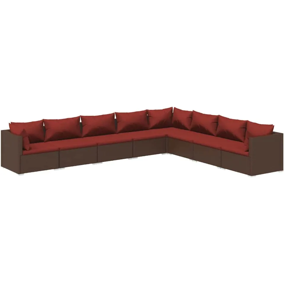 vidaXL 8-delige Loungeset met kussens poly rattan bruin, foto 3
