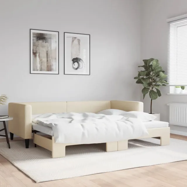 vidaXL Slaapbank met onderschuifbed 90x200 cm stof crèmekleurig