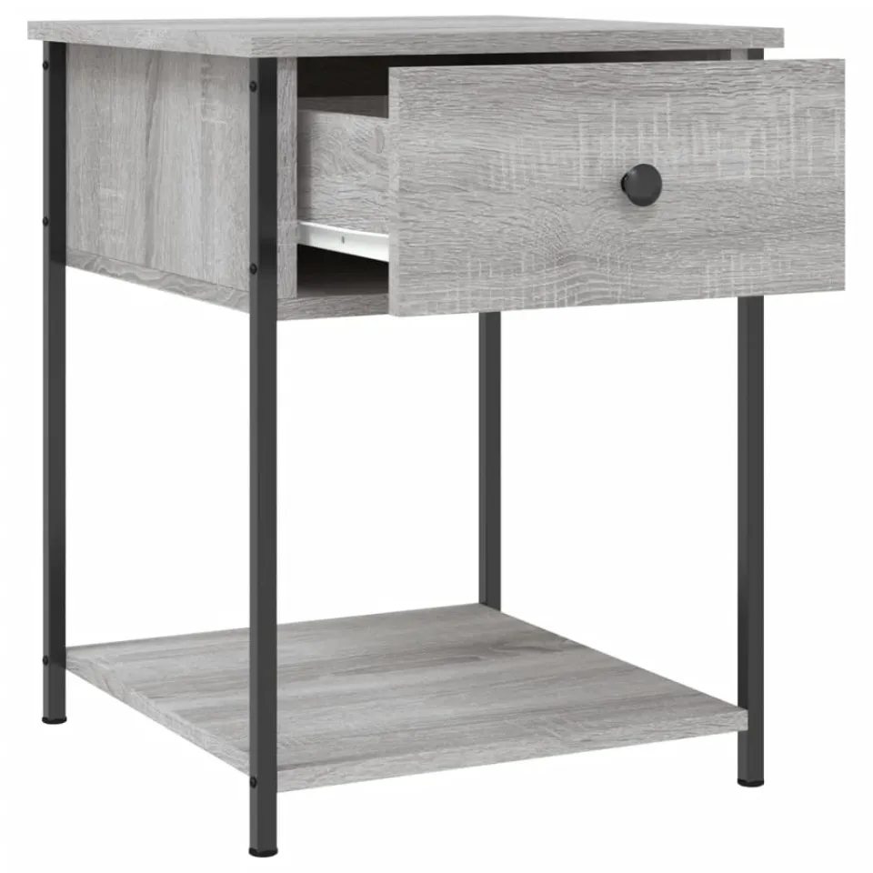 vidaXL Nachtkastjes 2 st 44x45x58 cm bewerkt hout grijs sonoma eiken, foto 4