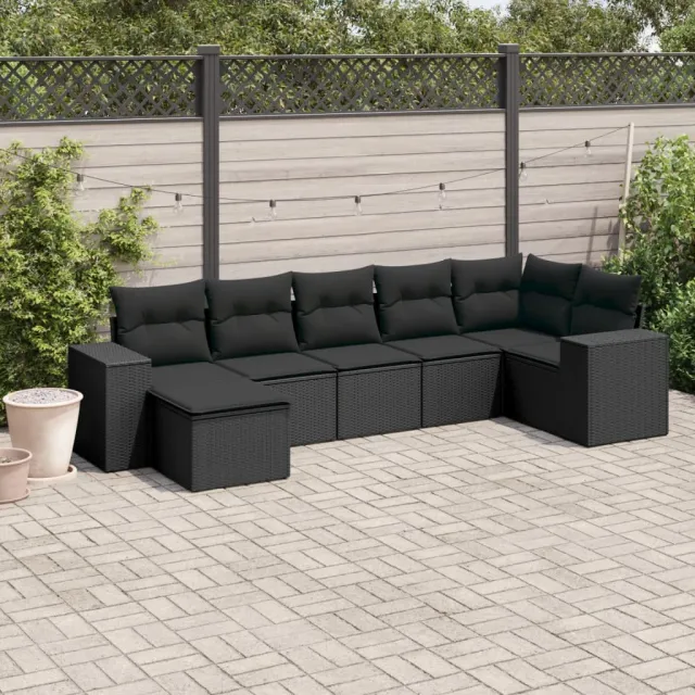 vidaXL 7-delige Loungeset met kussens poly rattan zwart, foto 2